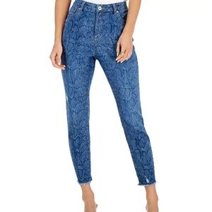 Snake Print High-Waisted Women's Blue Jeans